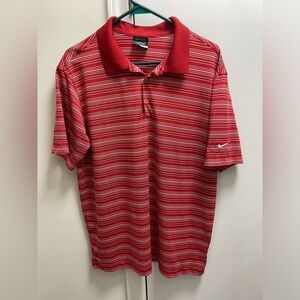 Mens Nike Dri-Fit Red White Stripe Golf Polo Shirt Size Large